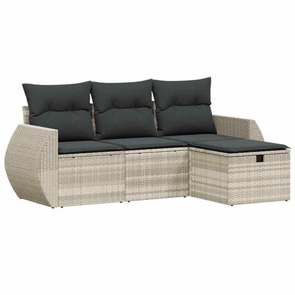 Salon de jardin 4 pcs avec coussins gris clair résine tressée