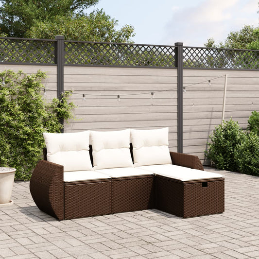 Salon de jardin 4 pcs avec coussins marron résine tressée