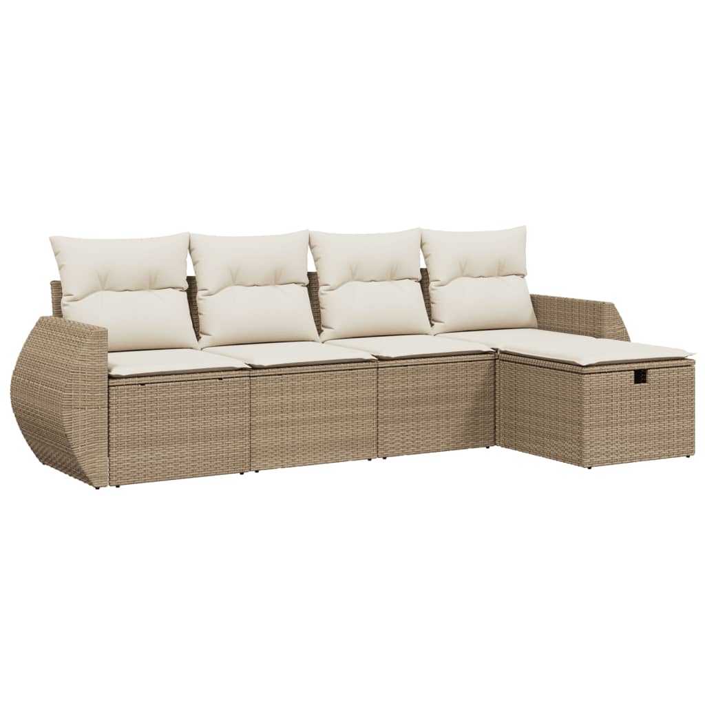 Salon de jardin avec coussins 5 pcs beige résine tressée