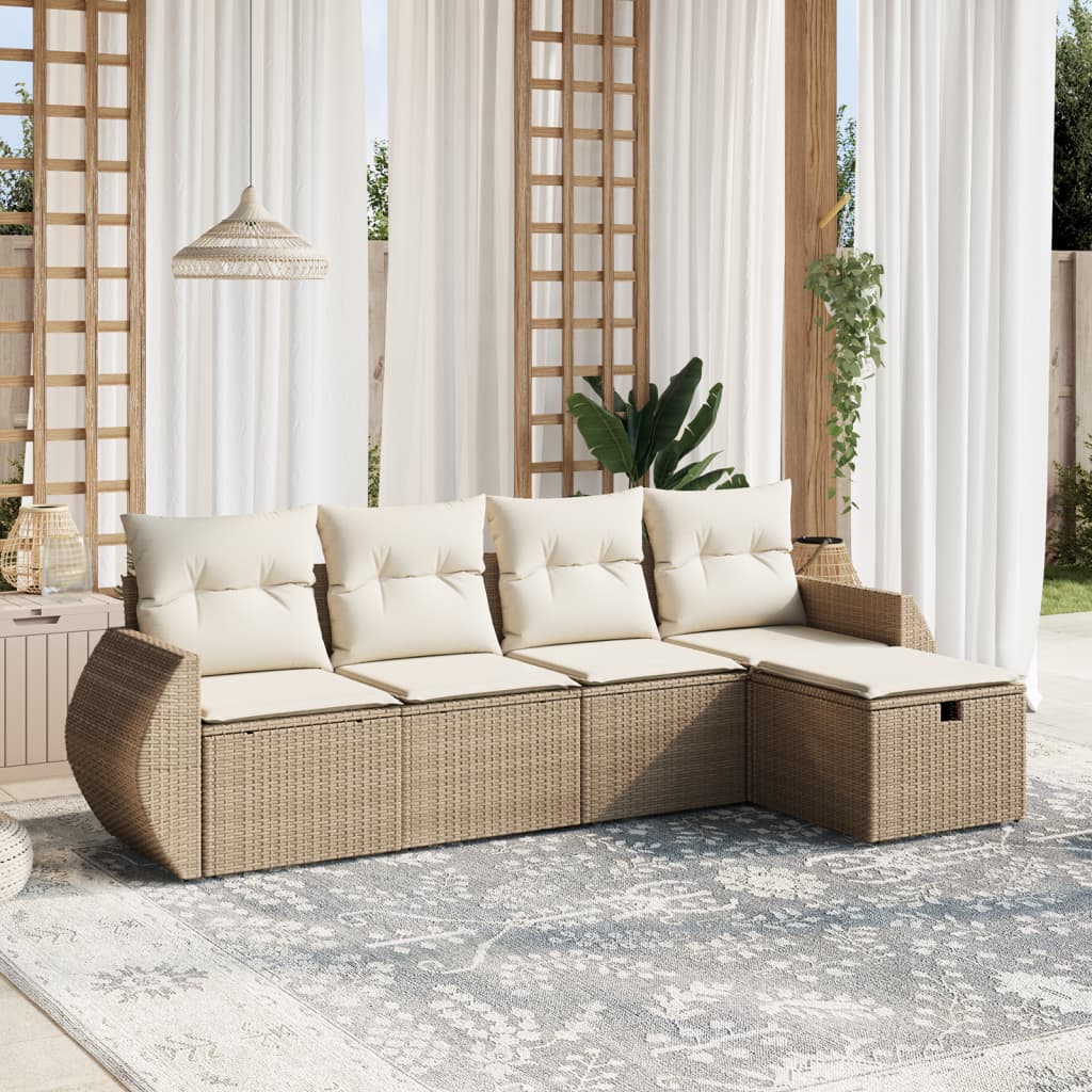 Salon de jardin avec coussins 5 pcs beige résine tressée