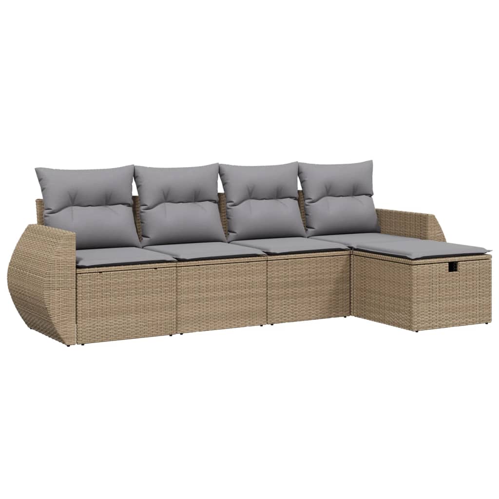 Salon de jardin avec coussins 5pcs mélange beige résine tressée