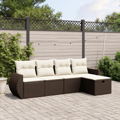 Salon de jardin avec coussins 5 pcs marron résine tressée