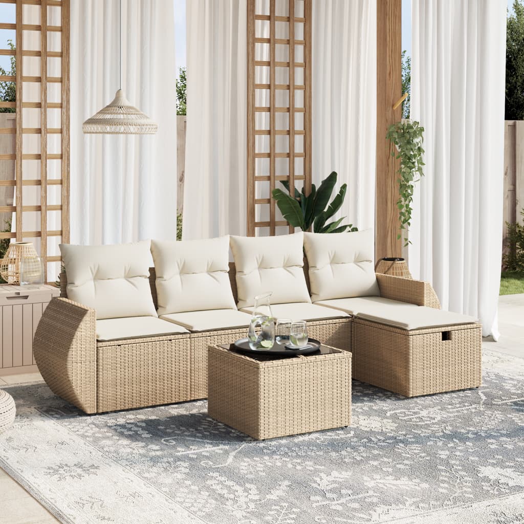 Salon de jardin avec coussins 6 pcs beige résine tressée