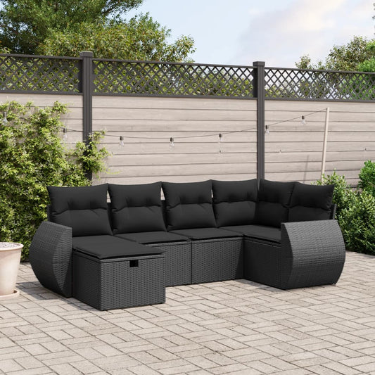 Salon de jardin 6 pcs avec coussins noir résine tressée