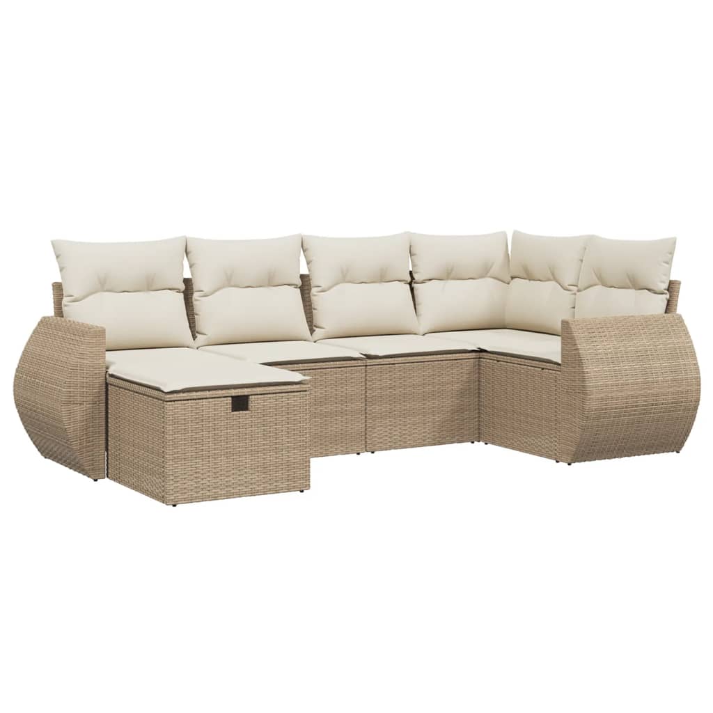 Salon de jardin avec coussins 6 pcs beige résine tressée