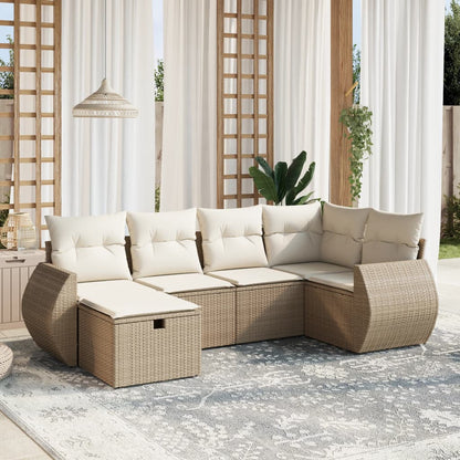 Salon de jardin avec coussins 6 pcs beige résine tressée