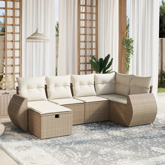 Salon de jardin avec coussins 6 pcs beige résine tressée