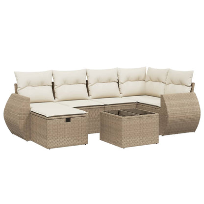 Salon de jardin avec coussins 7 pcs beige résine tressée