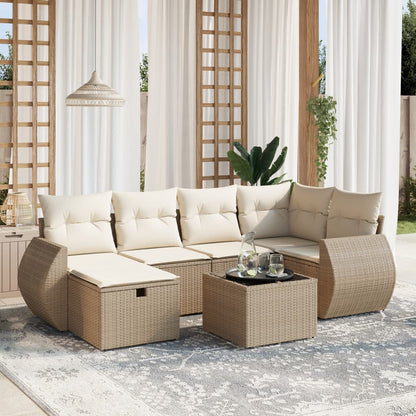 Salon de jardin avec coussins 7 pcs beige résine tressée