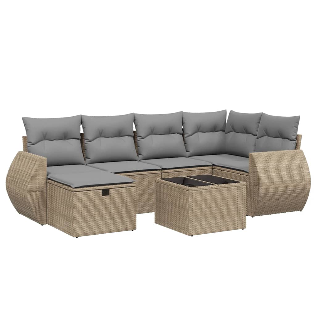 Salon de jardin avec coussins 7pcs mélange beige résine tressée