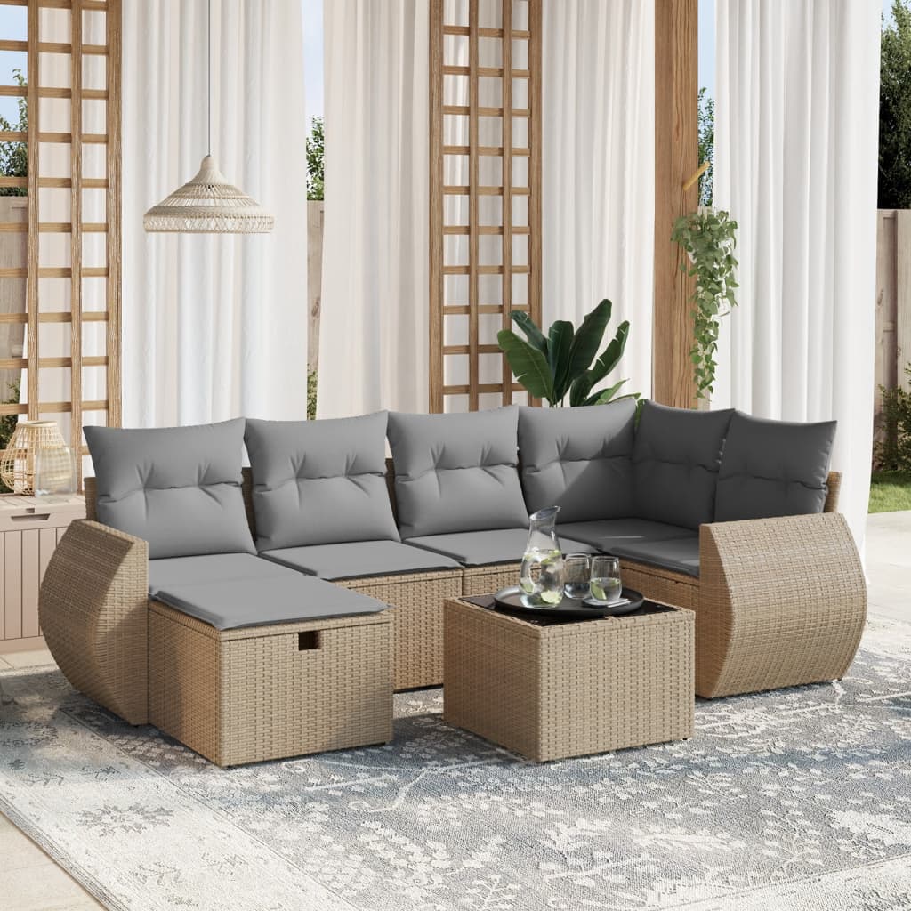 Salon de jardin avec coussins 7pcs mélange beige résine tressée