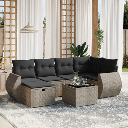 Salon de jardin avec coussins 7 pcs gris résine tressée