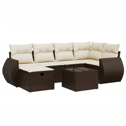 Salon de jardin avec coussins 7 pcs marron résine tressée