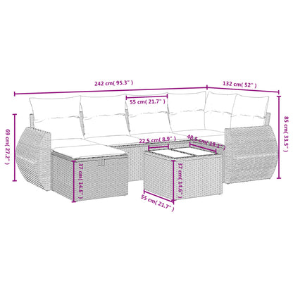 Salon de jardin avec coussins 7 pcs marron résine tressée