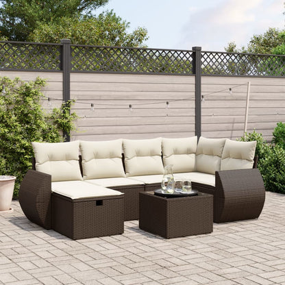 Salon de jardin avec coussins 7 pcs marron résine tressée