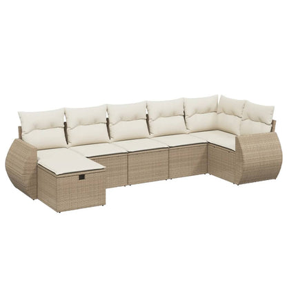 Salon de jardin avec coussins 7 pcs beige résine tressée