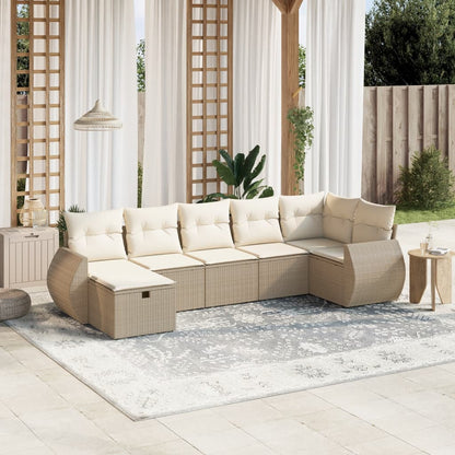 Salon de jardin avec coussins 7 pcs beige résine tressée