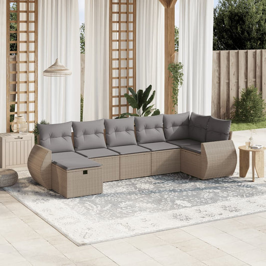 Salon de jardin avec coussins 7pcs mélange beige résine tressée