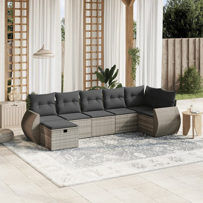 Salon de jardin avec coussins 7 pcs gris clair résine tressée