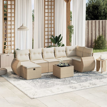 Salon de jardin avec coussins 8 pcs beige résine tressée