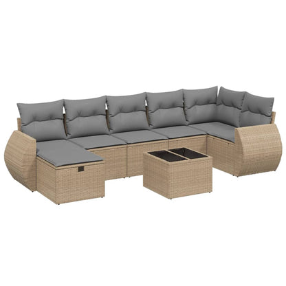 Salon de jardin avec coussins 8pcs mélange beige résine tressée