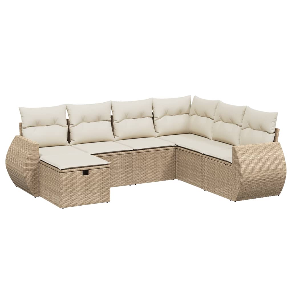 Salon de jardin avec coussins 7 pcs beige résine tressée