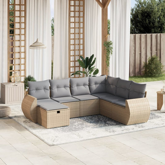 Salon de jardin avec coussins 7pcs mélange beige résine tressée