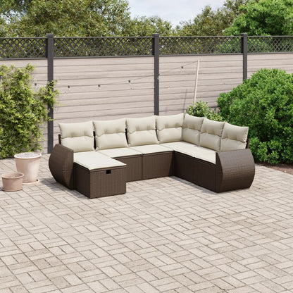 Salon de jardin avec coussins 7 pcs marron résine tressée