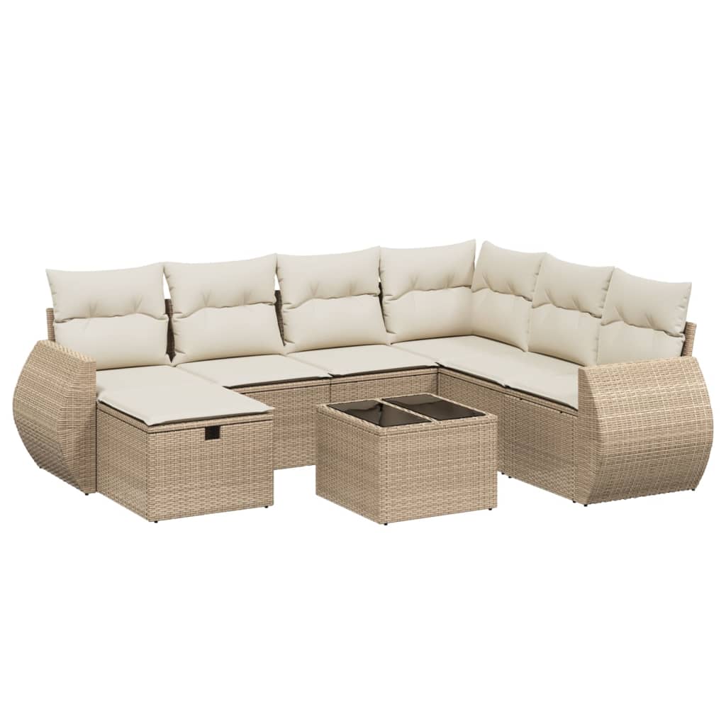 Salon de jardin avec coussins 8 pcs beige résine tressée