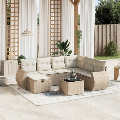 Salon de jardin avec coussins 8 pcs beige résine tressée