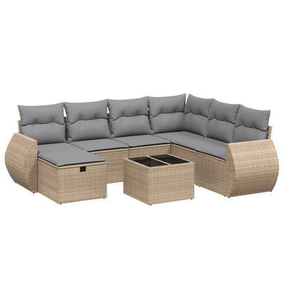 Salon de jardin avec coussins 8pcs mélange beige résine tressée