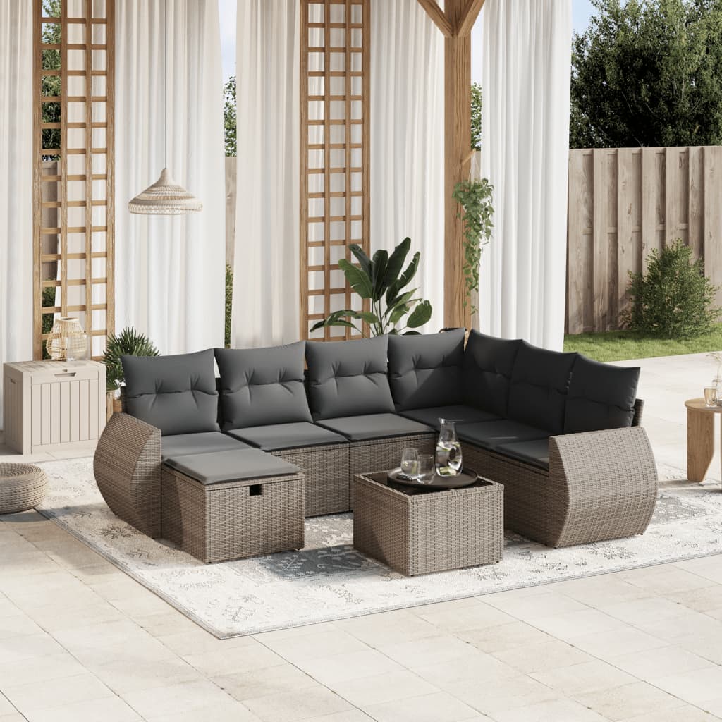 Salon de jardin 8 pcs avec coussins gris résine tressée