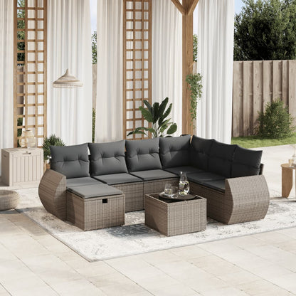 Salon de jardin 8 pcs avec coussins gris résine tressée