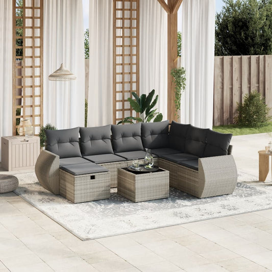 Salon de jardin 8 pcs avec coussins gris clair résine tressée