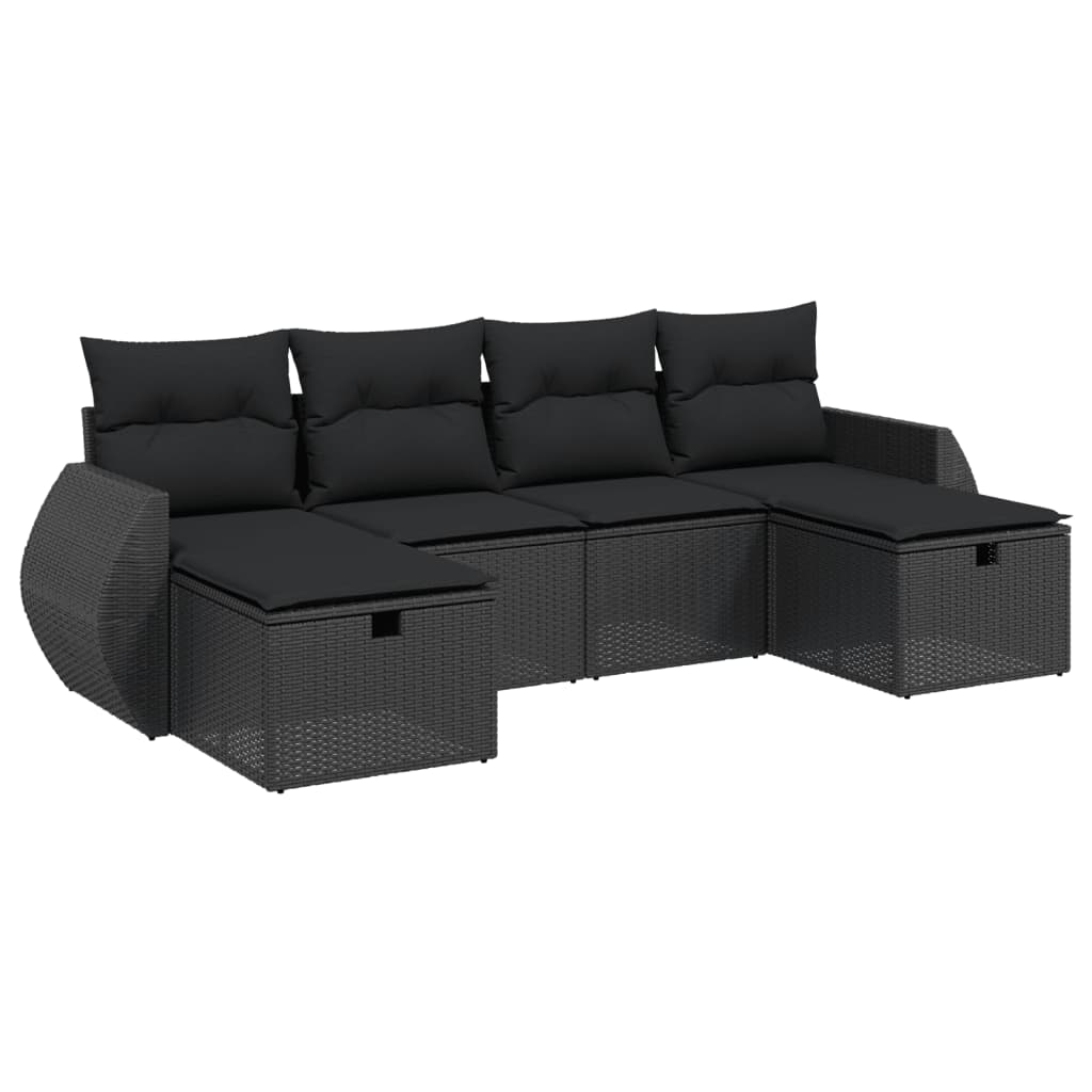 Salon de jardin 6 pcs avec coussins noir résine tressée