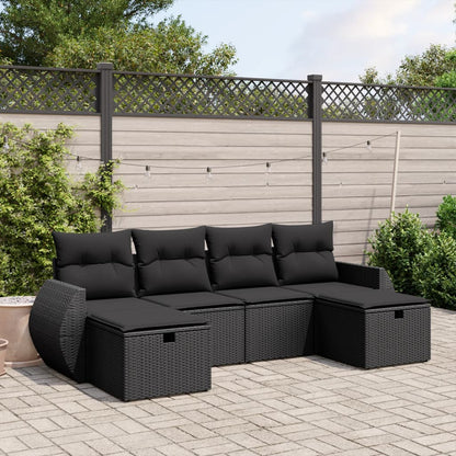 Salon de jardin 6 pcs avec coussins noir résine tressée