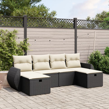 Salon de jardin 6 pcs avec coussins noir résine tressée