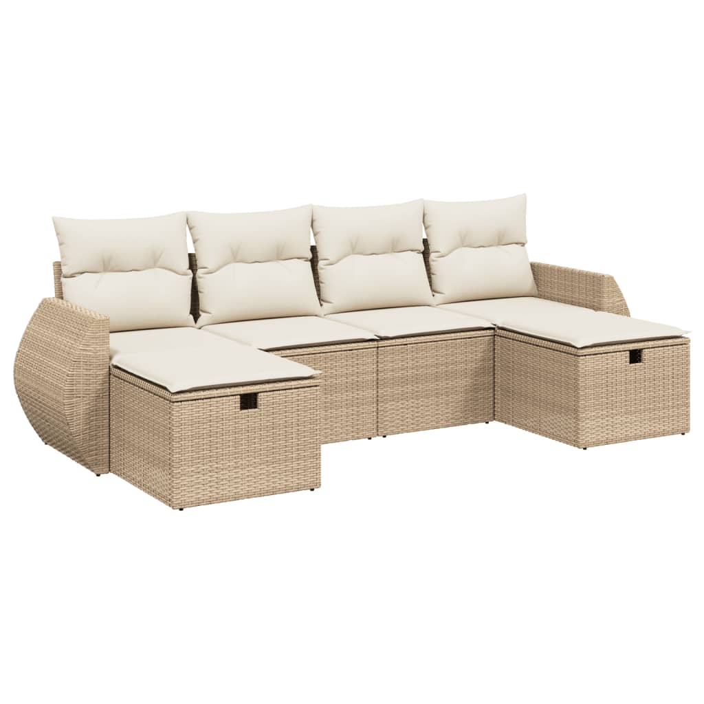 Salon de jardin avec coussins 6 pcs beige résine tressée