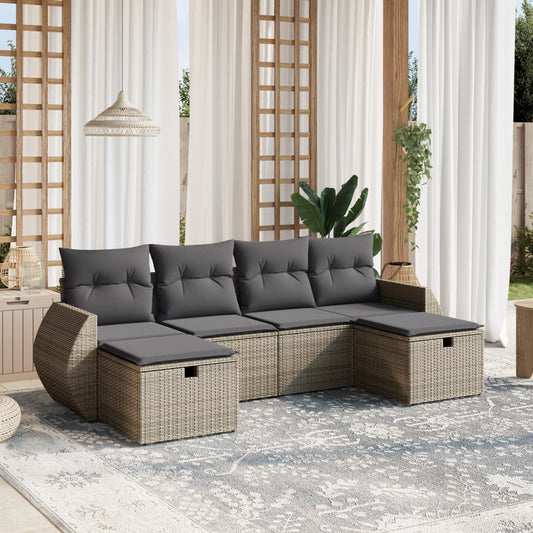 Salon de jardin 6 pcs avec coussins gris résine tressée