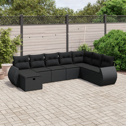 Salon de jardin 8 pcs avec coussins noir résine tressée