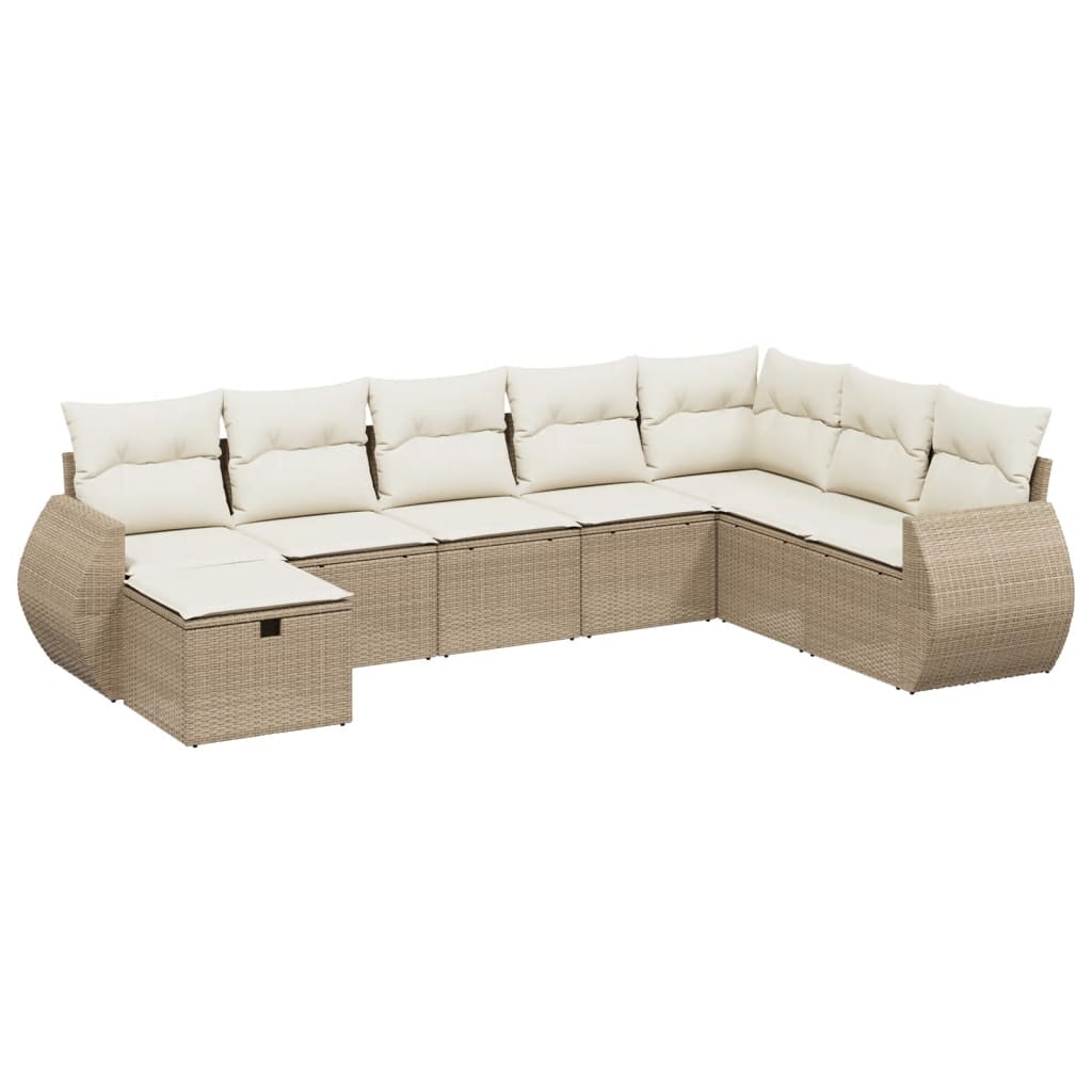 Salon de jardin avec coussins 8 pcs beige résine tressée