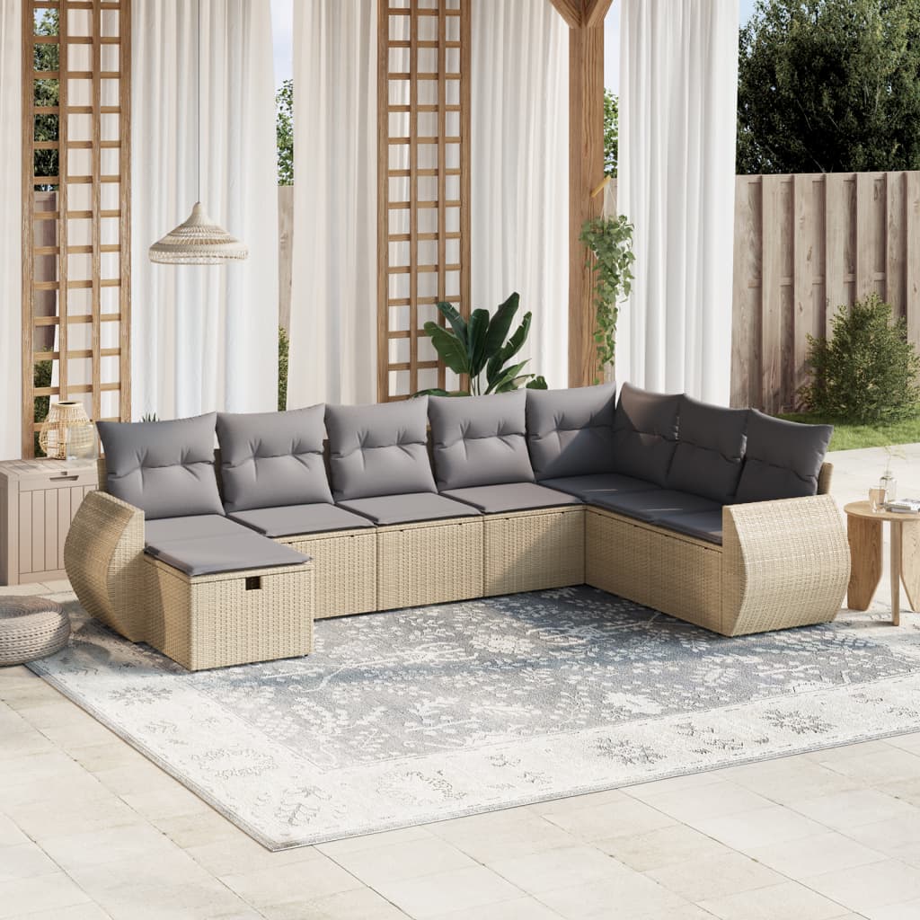 Salon de jardin avec coussins 8pcs mélange beige résine tressée