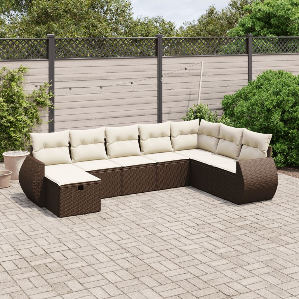 Salon de jardin 8 pcs avec coussins marron résine tressée