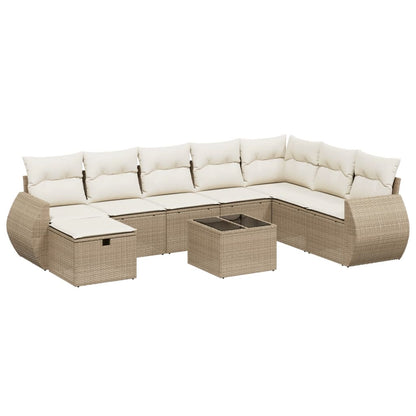 Salon de jardin avec coussins 9 pcs beige résine tressée