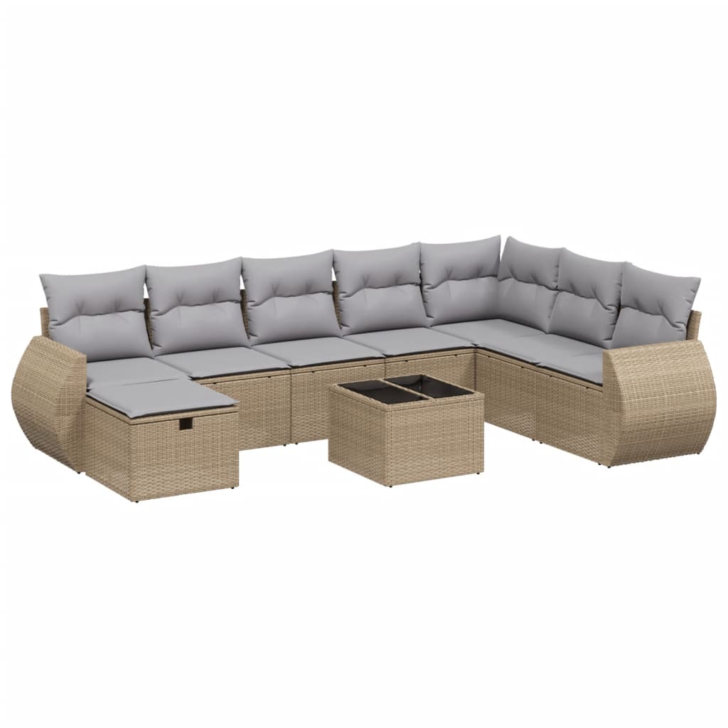 Salon de jardin avec coussins 9pcs mélange beige résine tressée