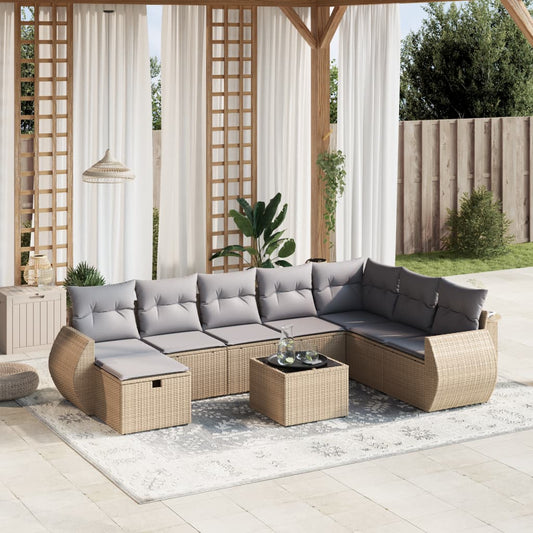 Salon de jardin avec coussins 9pcs mélange beige résine tressée