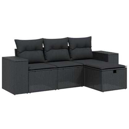 Salon de jardin 4 pcs avec coussins noir résine tressée