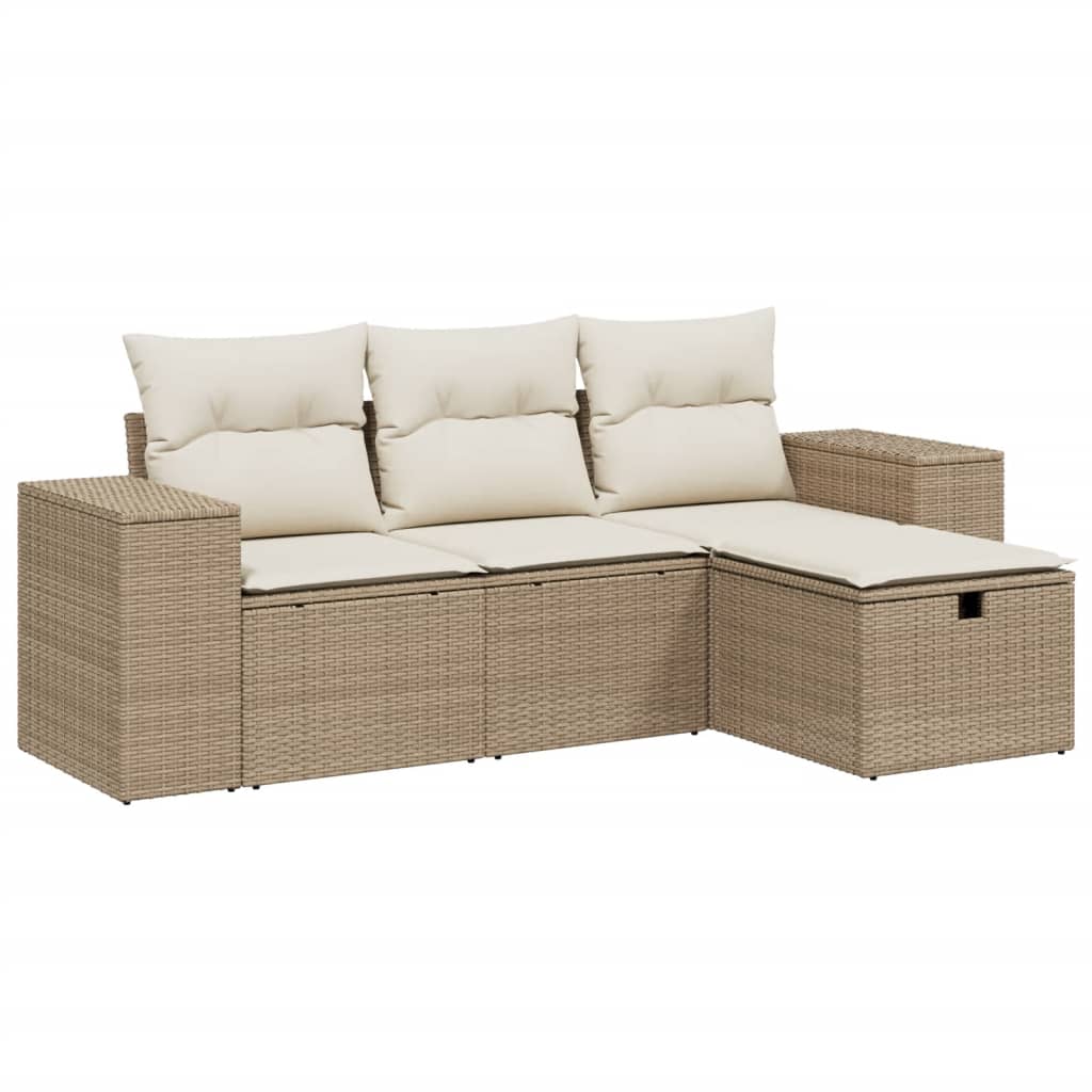 Salon de jardin avec coussins 4 pcs beige résine tressée