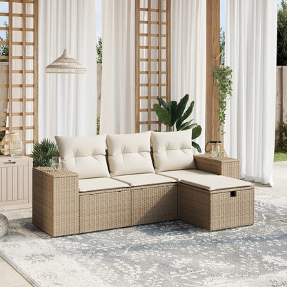 Salon de jardin avec coussins 4 pcs beige résine tressée