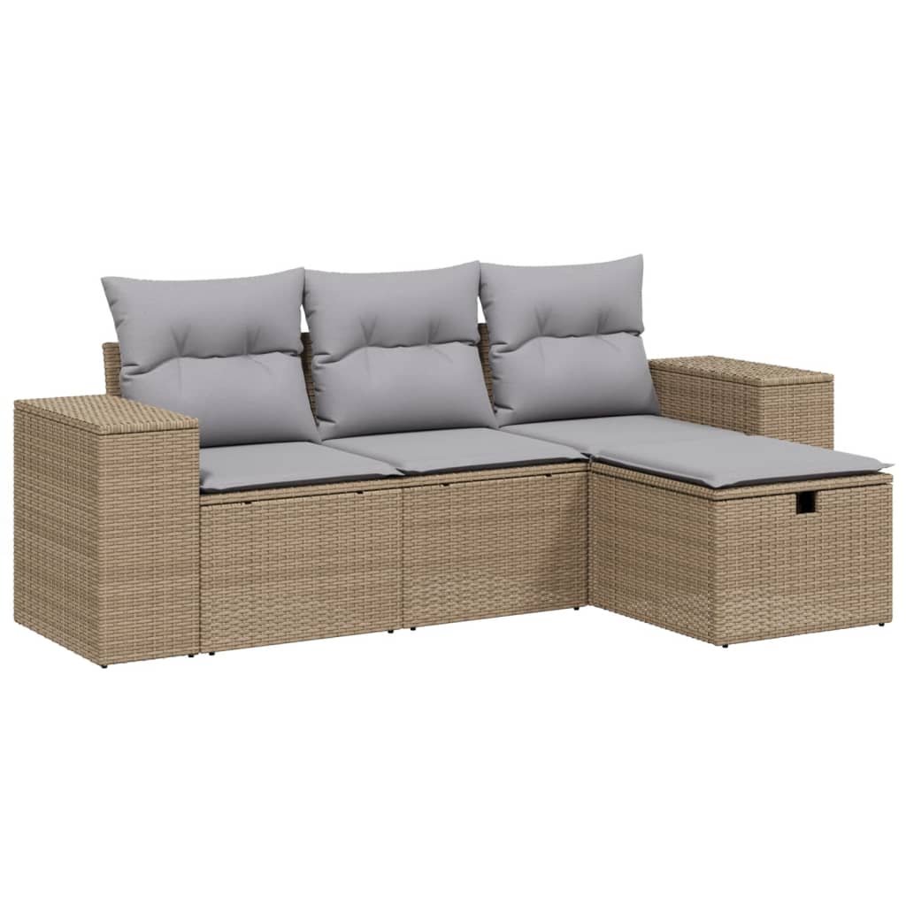 Salon de jardin avec coussins 4pcs mélange beige résine tressée